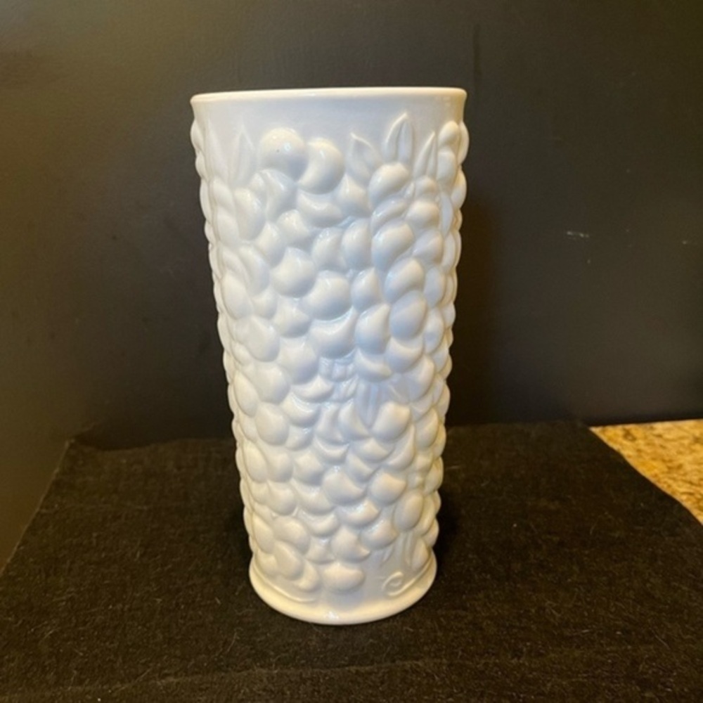 Vintage Textured Fruit Pattern Milk Glass Vase - Picture 9 of 14